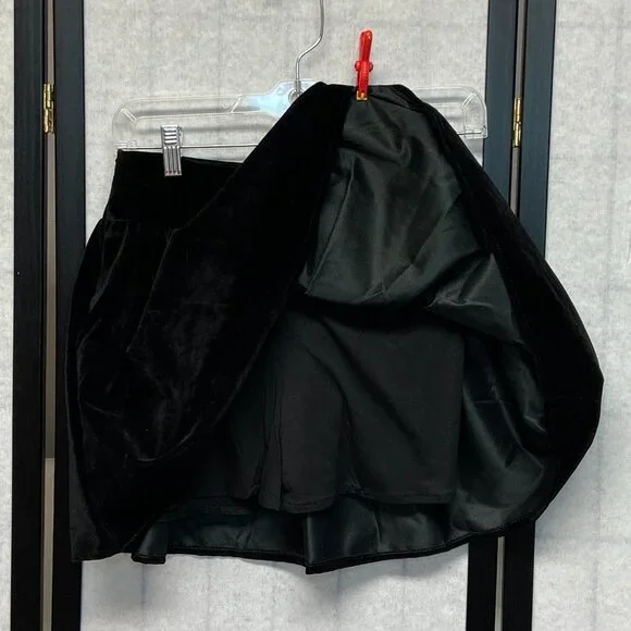 Velveteen Wide Waistband Poufy Gathered Mini Skirt Attached Shorts Skating Cheer - Picture 8 of 13